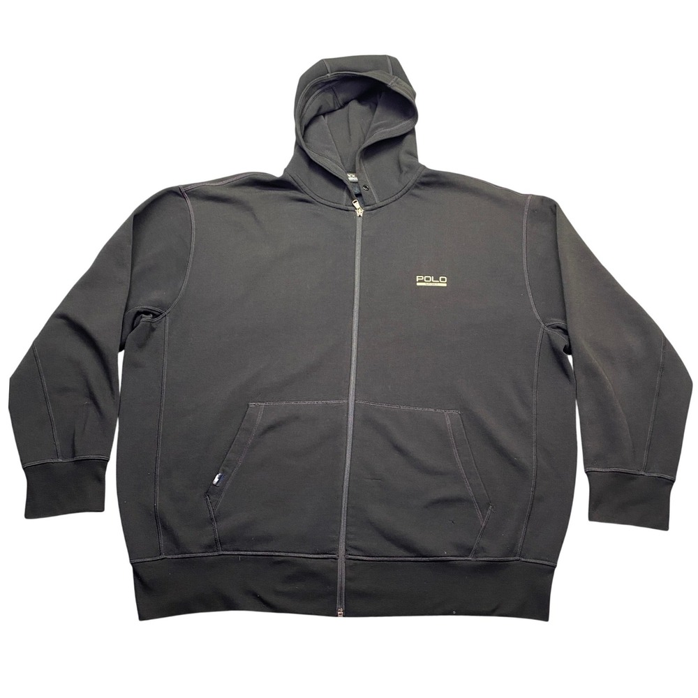 Polo Sport Ralph Lauren Mens 2XB Big Full Zip Hoodie Black‎ Fleece Jacket Grunge